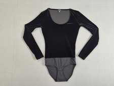 J Crew Women Bodysuit XXS Black Velvet Long Sleeve Scoop Neck Stretch Comfort