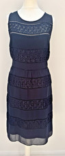 BNWT Monsoon Dress Size 10 Navy Lace Panel Lined Cinched Waist Shift RRP £99