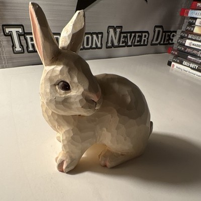 Carved Style Rabbit Figurine Statue - White and Gray Rabbit Animal Figure
