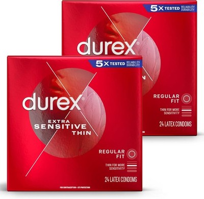 Durex Extra Sensitive Lubricated Ultra Fine Latex Condoms 24 Count 2 Pack