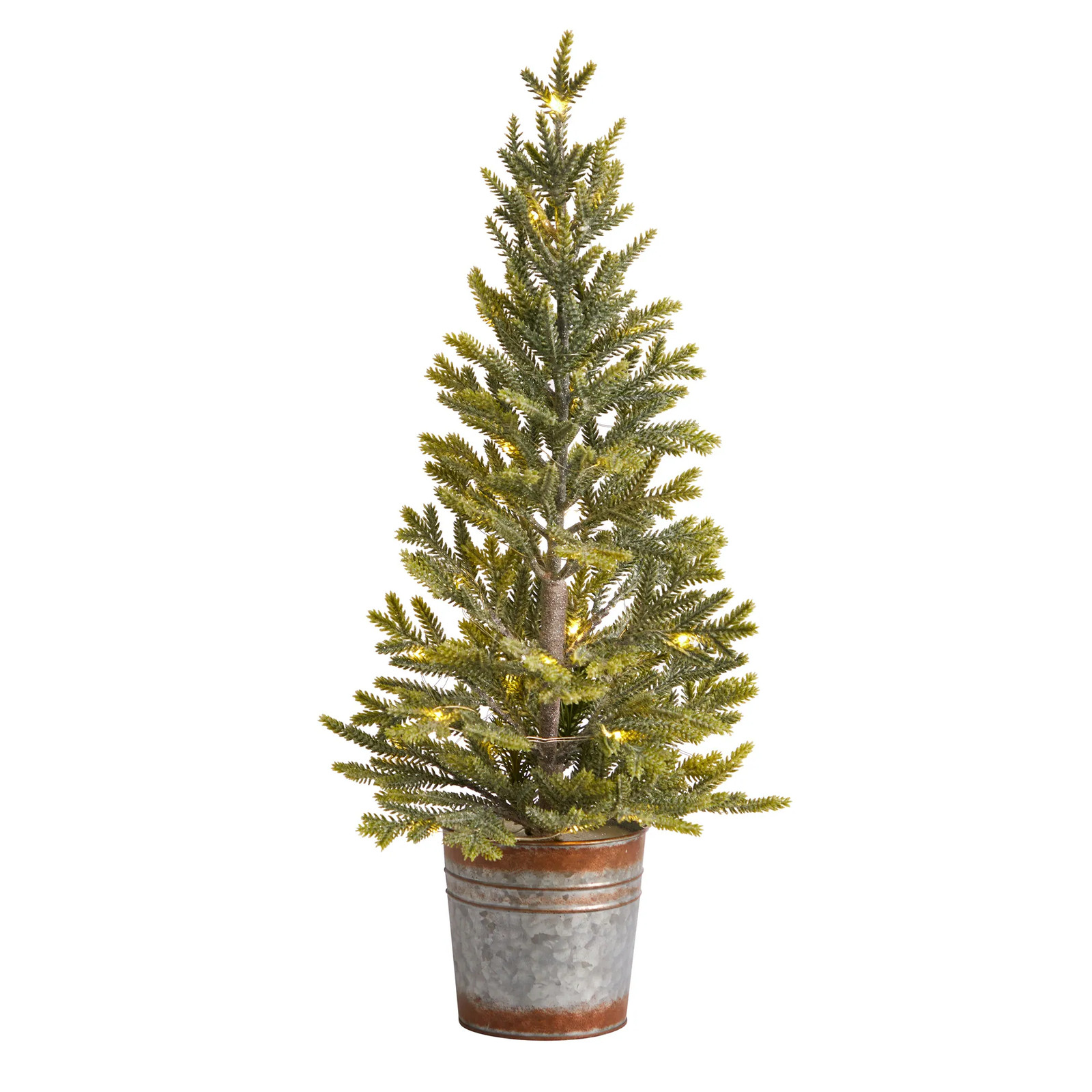 26-Inch Pine Natural Look Christmas Tree with 35 Warm White Lights - Green Artificial Holiday Decor