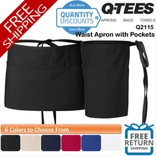 🔥 Q-tees Waist Apron Cotton Blend With pouch pocket Waist side ties Q2115