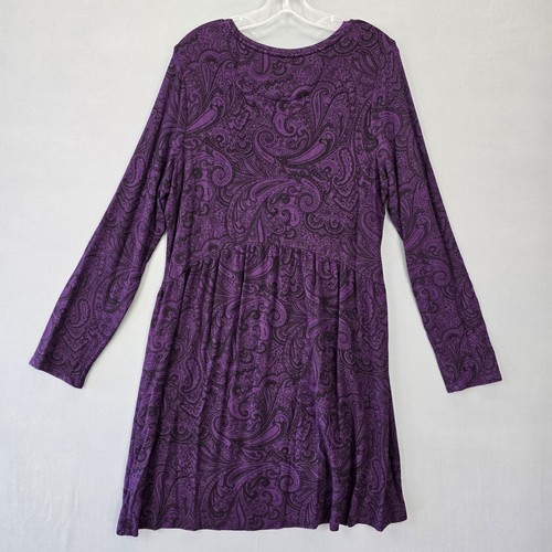 Sonoma Purple Dress Loungewear Boho Paisley Midi Scoop Neck Long Sleeves Women L - Bild 2 von 11