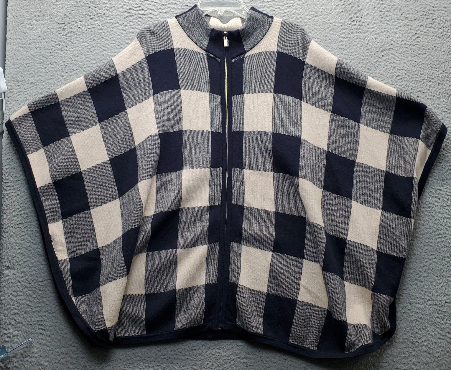 Jones New York Poncho Cape Womens 2X/3X Multicolor Check Mock Neck Full Zip
