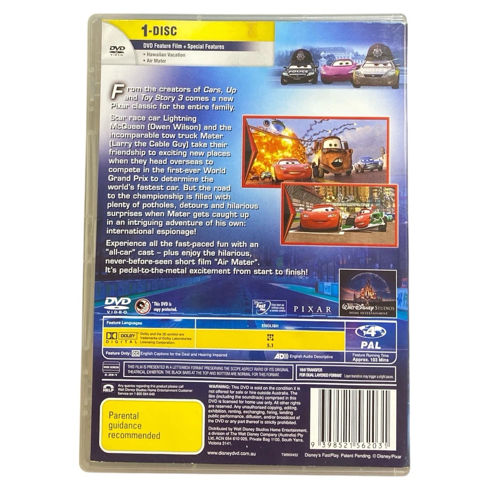 Cars 2 DVD Disney Pixar Region 4 PAL Animated Kids Movie Lightning McQueen PG - Image 2 of 4