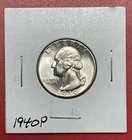 1940 P Silver Washington Quarter, Gem Uncirculated.