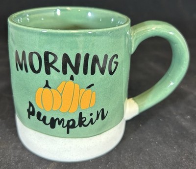Morning Pumpkin Coffee Tea Mug Green White Thick Heavy Quality NEW