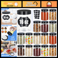16 oz Clear Plastic Storage Jars with Airtight Lids - 16 Pack for Food  Crafts