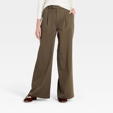 Women's Cotton Twill Wide Leg Trousers - A