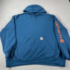 Carhartt Midweight Sleeve Logo Graphic Blue Sweatshirt Hoodie Size XL K288-475 *
