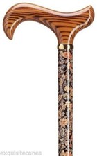 HARVY LADIES FALL HARVEST PINK PEACH BLUE FLORAL DERBY HANDLE WOOD WALKING CANE
