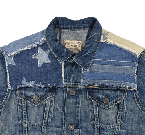 Women's Polo Ralph Lauren Distressed Patchwork Denim Trucker Jacket New - Picture 3 of 4