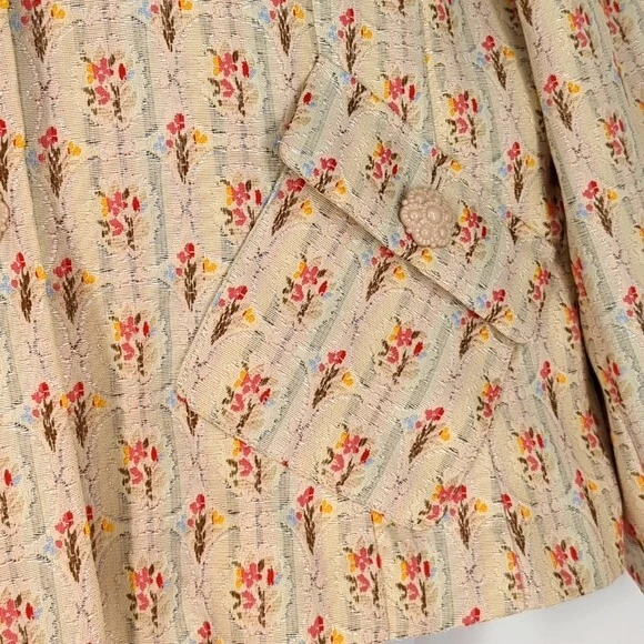 VTG Womens Sag Harbor Tapestry Brocade Boho Blazer Jacket Ivory Pink Floral 16P - Image 3 of 4