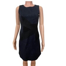 BCBG MaxAzria Navy Sheath 4 Dress, embroidered whimsy overlay patchwork preppy