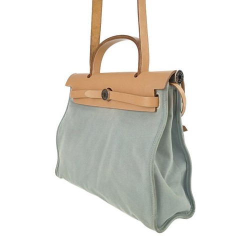 HERMES Handbag Herbag zip PM Light Dusty Blue Silver Metal Fittings Toile 2WAY - Picture 3 of 10