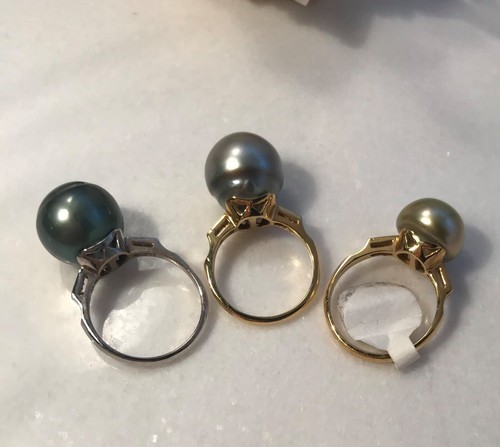 VINTAGE SOUTH SEA GREENISH/GREY 11.7MM PEARL & 14K GOLD & 6-DIAMOND RING Sz.6.5 - Picture 8 of 8