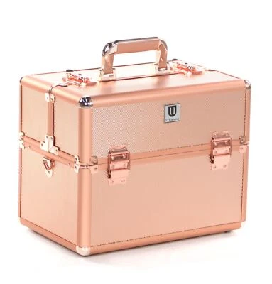 URBANITY Rose Gold Beauty Case Makeup Box Aluminium Hard Carry Case Hair Hairdressing