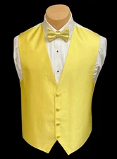 Men's Yellow Tuxedo Vest & Tie Bow or Long Formal Wedding Groom Prom Cruise