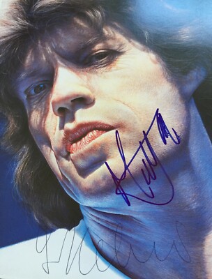 Mick Jagger & Gott. Helnwein 2x signiert Rolling Stones Karte original Autogramm