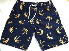MOSSIMO Men's Size Small Navy Blu w/palm trees Swim Trunk Swimming Shorts Beach