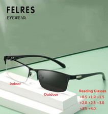 Photochromic Men Metal Half Frame Reading Glasses Fashion Outdoor Sunglasses New