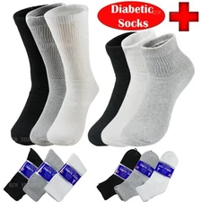 3 6 12 Lots Mens Women Health Circulatory Crew Ankle Cotton Diabetic Socks 9-15