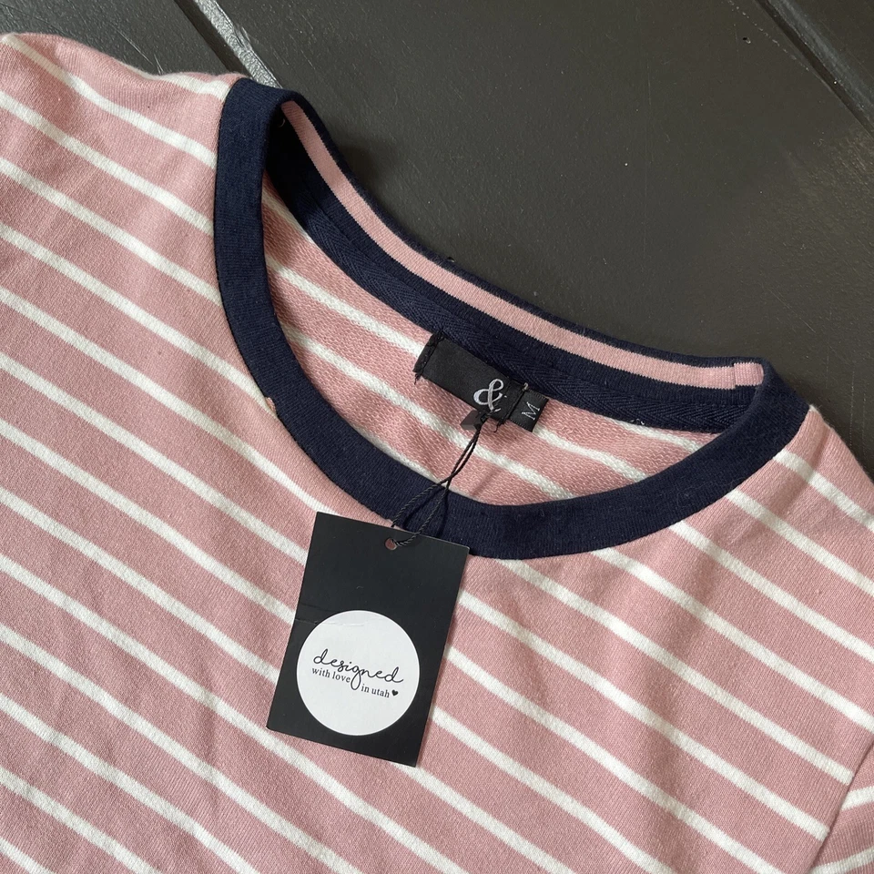 Ampersand Avenue новый с Ярлыками пуловер толстовка темно-синий и розовый полоски мягкий средний - Изображение 3 из 4