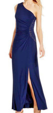 NINE WEST ~ Navy Jersey One Shoulder Side Embellished Sheath Gown 6 NEW $109
