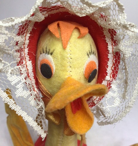 Japan Stuffed Mother Goose Yellow With Orange Beak Wings Feet Red Bonnet Vtg - Picture 10 of 19