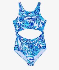 Lilly Pulitzer Girls Evalina Blue Swimsuit One Piece L41819 Toddler Size 2