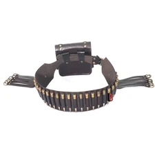 Cowhide Leather Bandolier Belt Bird Hanger & Hunting Pouch Set  Rifle Cartridges