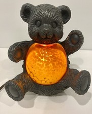 Vintage Bronze and Art Glass Teddy Bear Lamp/Night Light