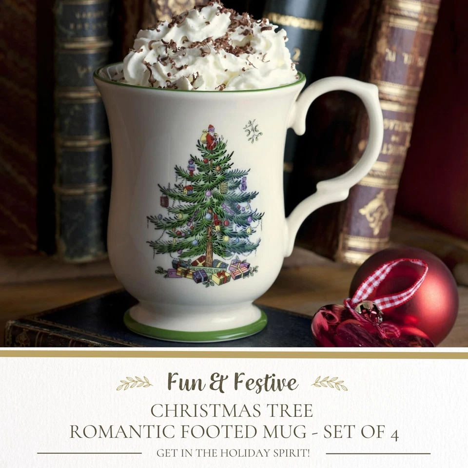 Spode Christmas Tree Romantic-Shape Footed Mug, 12 Ounce, Set of 4, Porcelain - Image 2 of 4