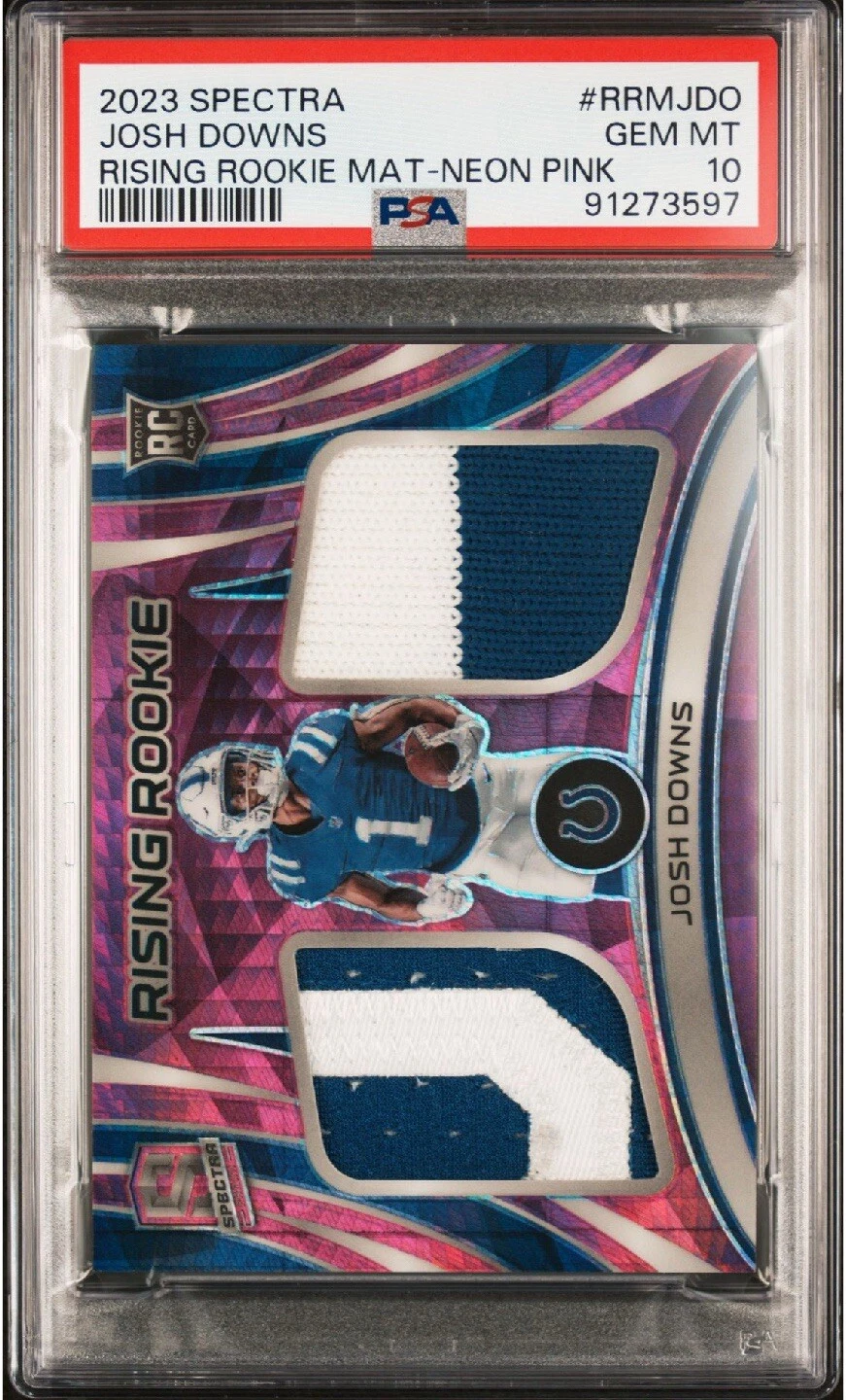 Josh Downs Panini Spectra Rising Rookie Materials #RRMJDO Neon Pink