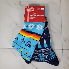 2 Pair - Merry Moments Aldi Gear Mens Holiday Crew Socks SIZE 6-12 - Christmas
