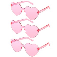 Heart Shaped Sunglasses, 3 Pack, Rimless, Retro, Yellow, Love Theme Pink