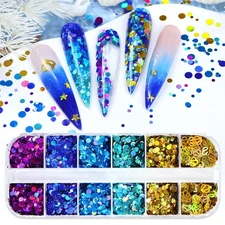 12 Grids Glitter Round Dot Nail Art Sequins for Nail Tips Craft DIY Decoration