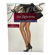 Hanes Silk Reflections Silky Sheer Control Top Pantyhose Size GH Barely Black