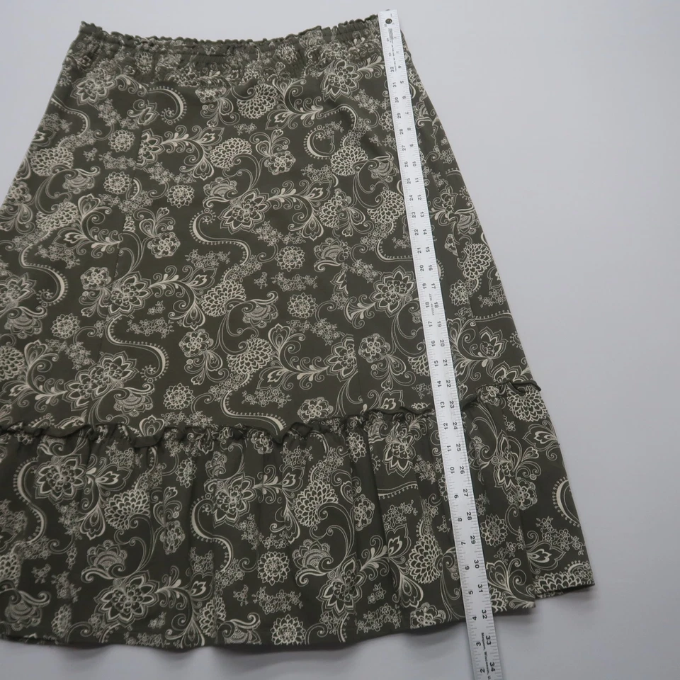 Falda midi floral Charter Club mediana verde elástica caprichosa algodón boho Foto 4 de 4