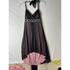 Y2K Vintage City Triangles Black  Pink Beaded Halter Cocktail Prom Dress Med
