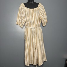 Mlle Gabrielle Blue & Tan Stripe Sleeveless Shirt Dress size 2X