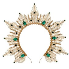 Sunburst Greek Goddess Crown, Gold Green Spiked Moon Sun Halo Crown