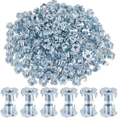300 PCS TNuts 3/8''16 ZincPlated Steel 7/16'' Barrel 4Pronged Tee Nut Wood