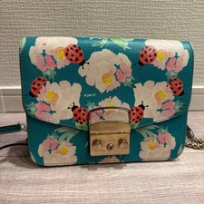 Borsa a tracolla Furla oro chiusura a pressione turchese floreale stampa coccinella catena tracolla