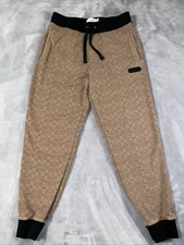 New Coach Jogger Thick Pants Men  s Medium Khaki Signature All Over Logo Print