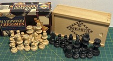 WH Smith Vintage Boxwood Chessmen CHESS Set Made In France Wooden Box Complete