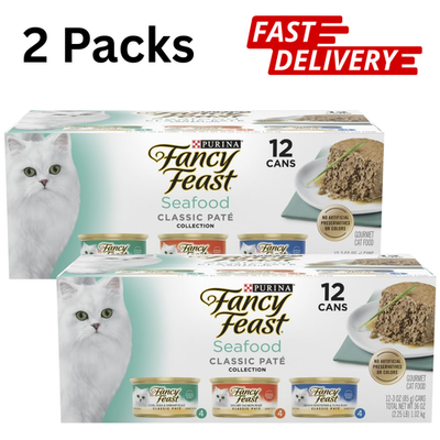 #ad Seafood Classic Pate Collection Grain Free Wet Cat Food 3 oz Can 24 Cans Total $18.99