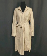 Uniqlo Corduroy Shirt Dress 100% Cotton Long Sleeve Belt Tie Button Up Sz Small