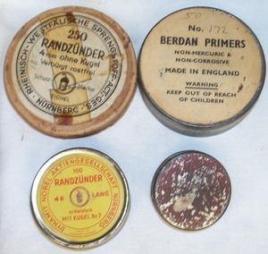 Antique EMPTY German ammo and British primer tins