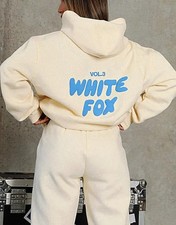 Womens White Boutique fox Tracksuit 2PCS Sets Hoodies Fleece Sports UK Size